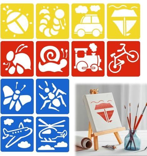 Annlpoy 12 Piezas plantillas para pintar infantiles,plantillas de dibujo niños pintar animales transportes, herramientas educativas,Plantillas de Polipropileno Lavables y Reutilizables