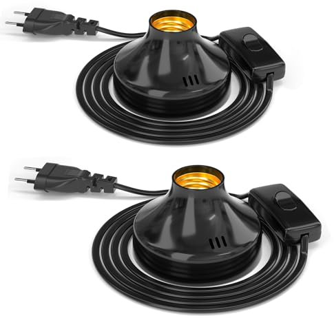 TobeBright 2 Pcs E27 Bulb Holder with UK Plug and Switch, 100W Maximum, 1.8 Meter Cable, Vintage E27 Lamp Holder for Home Lighting Decoration, AC 230V, No Bulb (Black)