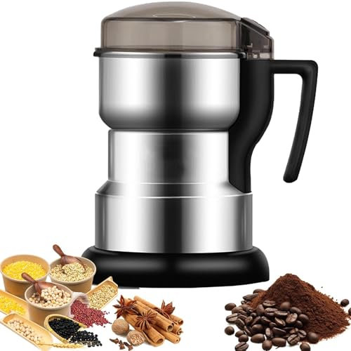 YZRDCXM Moulin à épices électrique, broyeur Domestique, mixeur à épices 400 W, Corps entièrement en Acier Inoxydable, broyeur à Sec, broyage à Grande Vitesse, for Grains de café, épices, Herbes, Noix