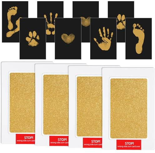 Set di 4 tamponi per timbri e impronte per bambini, colore oro, set di impronte per bambini, adatto per zampe di cane, gatto, rivestimento antiaderente