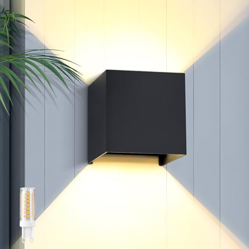 YICALE Aplique Pared Exteior/Interior,3000K 9W Lampara de Pared Con G9 LED Bombillas Reemplazables,IP65 Impermeable,Ángulo ajustable Luz Exterior para Balcón,Porche,Patio,Dormitorio