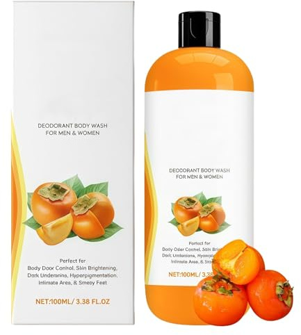 Persimmon Shower Gel, Natural Deodorant, Refreshing Fragrance, Deeply Cleanses and Moisturizes, Smoothes Skin, Evens Skin Tone - 100ml Travel Size, Contains Rosemary and Lavender Extracts
