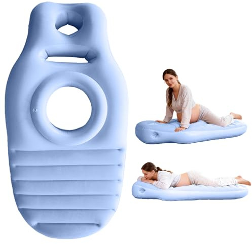 Wxeadu Almohada Inflable de Embarazo, Almohada De Maternidad con Orificio para El Abdomen, Colchoneta de Yoga con Agujero, Cojin Embarazada PVC Espesante para Soporte Corporal Completo, Azul