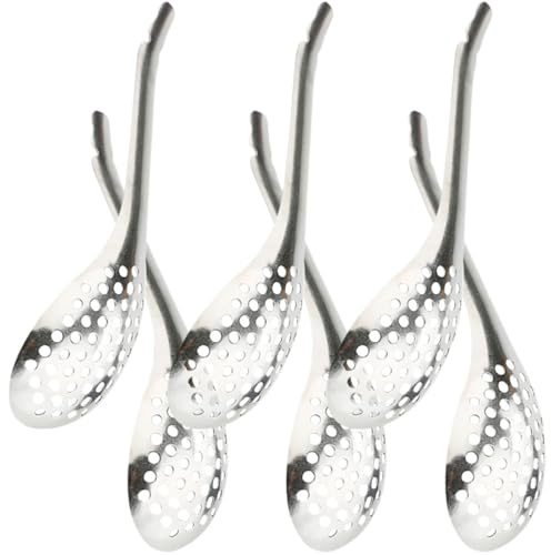 LOLIPPYY 6 Cucharas Ranuradas para Caviar de Acero Inoxidable, Utensilios Pequeños para Cocina, Aptas para Servir y Filtrar, Ideales para Restaurantes y Gastronomía Gourmet