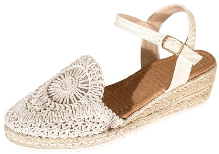 Sandaler damer bekväma, sandaler damer med kilklack espadrillos skor lätta strandsandaler halkfria kilsandaler nätvävda sandaler urholkning kilsandaler bak öppen platåsandaler