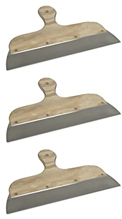 3er Set DEWEPRO® Edelstahl Fassadenspachtel - Dekorspachtel - Flächenspachtel - Flächenrakel mit Aluhalter und Holzgriff- Größe: 350x45mm