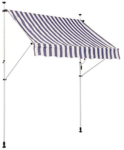 Rapid Teck® Klemmmarkise Markise Blau/Weiss 200 cm x 120 cm | Balkonmarkise Garten Sonnenschutz einziehbar ohne Bohren | Montagehöhe: 200-300 cm