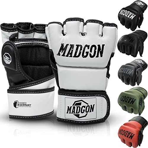 MADGON Guantes MMA con Acolchado Profesional – Guantes de Boxeo con Gran Estabilidad de Muñeca – Guantillas MMA Duraderas para Artes Marciales, Boxeo, Kickboxing, Sparring – Incluye Bolsa