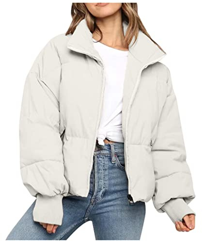 CCOOfhhc Chaqueta de plumas para mujer ligera de invierno delgada cálida con cuello alto chaqueta acolchada de gran tamaño invierno chaqueta corta de transición cremallera tallas grandes parka de
