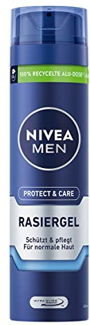 NIVEA MEN Protect & Care Gel da barba (200 ml), protezione e cura per una rasatura delicata, gel da barba delicato sulla pelle per uomini con aloe vera e pantenolo