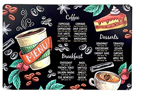 Fenomenn - Placa de metal decorativo vintage – Menú de desayuno con forma de pizarra – Breakfast Café postre (20 x 30 cm)