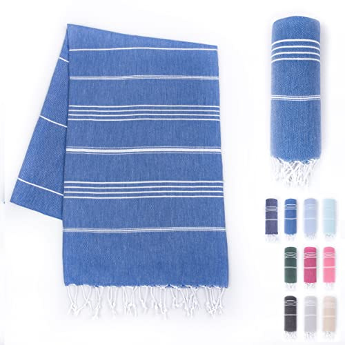 LAYNENBURG Hamam-handduk med handknutna fransar, 100 % bomull, XXL-strandhandduk på 100 x 200 cm, OEKO-TEX 100, stor strandhandduk, bastuhandduk och resehandduk, himmelsblå