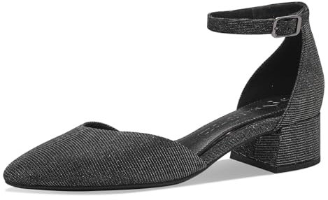 MARCO TOZZI Damen Pumps mit Riemen Glitzer Vegan, Schwarz (Black Metallic), 40 EU