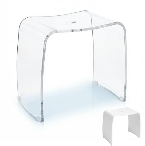 Meran Duschpall – Duschpall i Akryl med Handtag, Ergonomisk Sits, Halkfria Gummifötter & Tidlös Design (Klarar upp till 180 kg) (XL transparent)