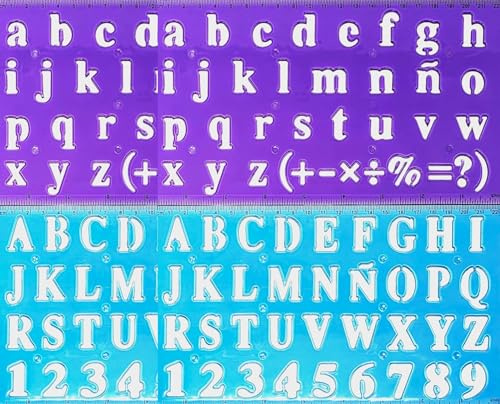 (2 Pack) 2 Alphabet Letter & Number Stencils – Upper & Lowercase Lettering Templates – Reusable Plastic Craft Stencils for Sign-Making, Arts & Crafts, Scrapbooking & Journaling – 22.9x13cm