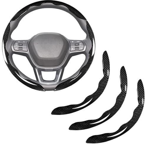 Carbon Fiber Steering Wheel Covers 3 Piece Clip on Steering Wheel Cover (Black)