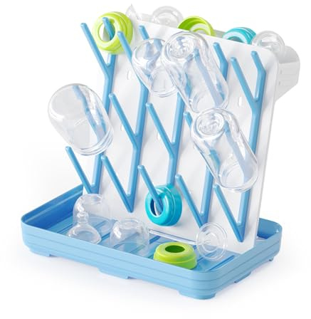 SpaceAid Baby Bottle Drying Rack with 20 Hooks, White and Blue | Space Saving Kitchen Bottles Rack Dryer, Vertical Baby Bottle Holder Organizer for Countertop, Newborn Essentials Must Haves