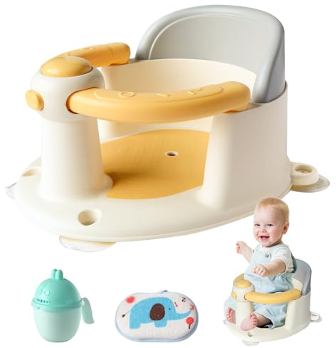 Badkarsstol för baby från 6 månader halkfri baby badstol med 4 starka sugkoppar ergonomisk badstol för dusch eller badkar (gul)