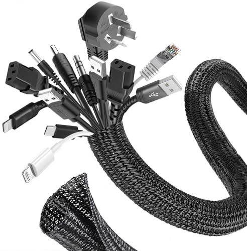 Romon 3m Guaina Cavi Intrecciata, 16-25 mm Flessibile Self-closing Raccogli Cavis, Tagliabile Nascondi Cable Management, Espandibile Copri Cables Elettrici per TV Computer Ufficio Casa Auto- Nero