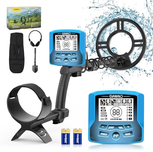 OMMO Détecteur de métaux pour Adultes Professionnels, détecteur de métaux de Haute précision, Tige réglable de 71,9 à 124,5 cm, Mode Pinpoint et mémoire, Bobine étanche IP68 de 25,4 cm, écran LCD