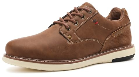 ANALEAF Men's Oxfords Lace-up Shoes Business Classic Sneakers Light Brown