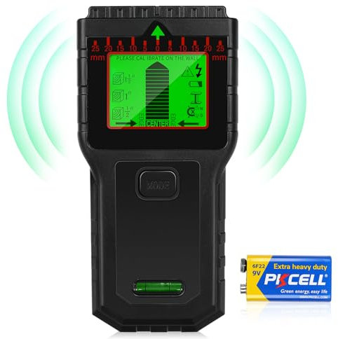 Rilevatore di perni da parete, 8 in 1, con display LCD e allarme audio, rivelatore di fili per pareti, legno, filo AC, borchie metalliche, cavi, travetti, tubi, rilevazione (nero)