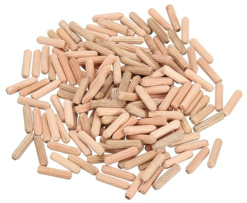 sourcing map Lot de 150 chevilles cannelées en bois de 0,9 cm x 4,3 cm, tiges en bois cannelées pour travaux manuels, projets de bricolage