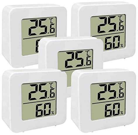 Higrómetro Termómetro para Interior, 5 Piezas Termometro Ambiental Digital LCD, Medidor Temperatura y Humedad para Hogar Oficina Sala de Bebé Sala Estar Invernadero Bodega Sótano Almacén