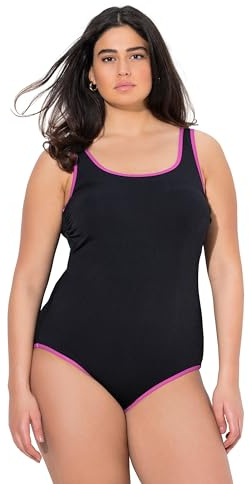 Ulla Popken Costume da Bagno Senza Coppe con pistagna Colorata e Scollo Rotondo Nero 58+ 837723100-58+