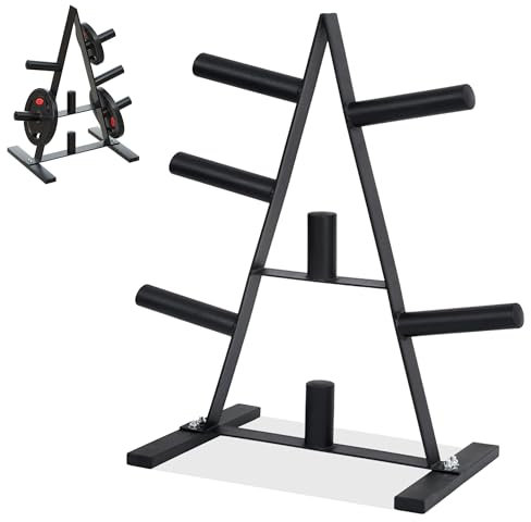 SUBTLETY Hantelscheibenständer Dreieckiger Bügel mit 7 Aufnahmen Stahl Hantelständer 50mm Scheibenaufnahmen Gewichtsscheiben Schwarz Hantelbaum Belastbar bis 200KG für Fitnessstudios Krafttraining
