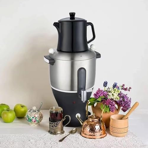 Fabriquant de thé Turc électrique, Samovar en Acier Inoxydable 6L avec Bouillie à Double Pot et infuseur - 1500W Gardez Une Fonction chaleureuse - pour Les passionnés de thé Russe et Turc+