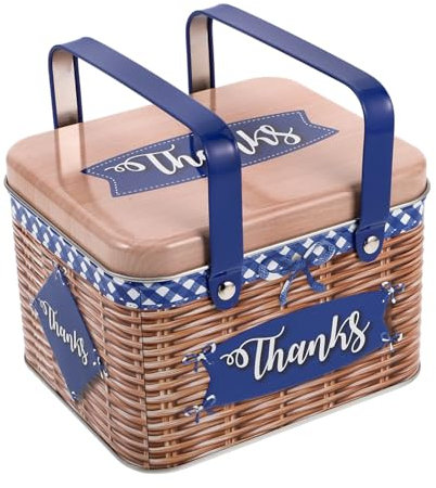 GLEAVI Lata de Metal Rectangular con Asa para Galletas, Hierro Azul