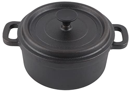 Horno holandés olla de hierro fundido estilo tradicional mango ergonómico aislamiento olla de cocción con tapa para tostados de cocción lenta estofados de pasta arroz (Diámetro 20 cm)