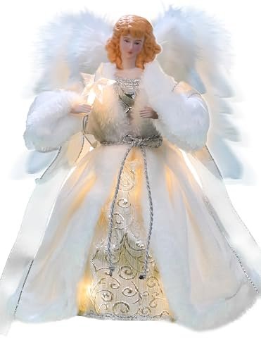 Cyraft Moving Angel Tree Topper with Lights, 30cm White and Silver, Separately Controlled Flapping Wings and Bright LEDs, 6 On / 18 Off Hours Cycle