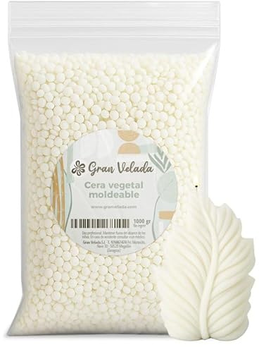 Gran Velada - Cera Vegetal para hacer Velas en Moldes 1 Kg | Cera en Perlas para Hacer Velas Naturales Veganas | Alto Punto de Fusión 52-56°C | Admite 6% Esencia