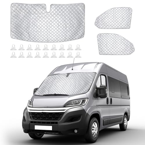 luolety Fundas térmicas internas para Parabrisas para Fiat Ducato X250/290 para Peugeot Boxer 2006-2025, Juego de 3 Piezas Impermeables a Prueba de Rayos UV, Cubierta Plegable para Ventana Delantera