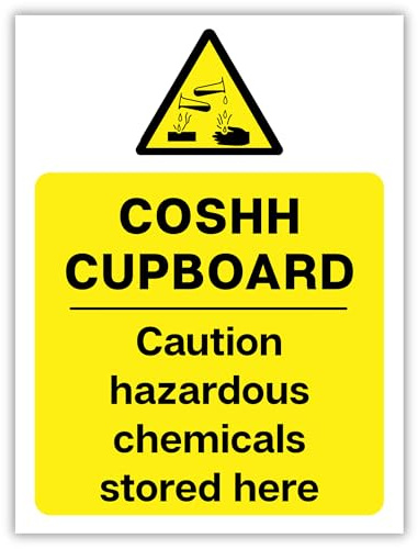 COSHH Cartello di sicurezza per armadietto, 200 x 150 mm, etichetta di avvertimento per sostanze chimiche pericolose, cartello di sicurezza autoadesivo per luoghi di lavoro, laboratori, pulizie