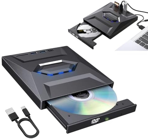 Generico Lettore Blu-ray Esterno 7-in-1, USB 3.0 e Type-C, con Lettore SD/TF e 3 Hub USB, Masterizzatore DVD Portatile Sottile per MacBook, Laptop, PC Windows