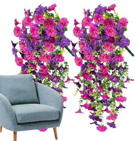 Konstgjorda Petunior för Utomhus 2 Stycken Imiterade Blommor | UV-Resistenta Fake Petunia för utomhus, patio, träd, , bak, balkong, inomhus, bröllop och fest