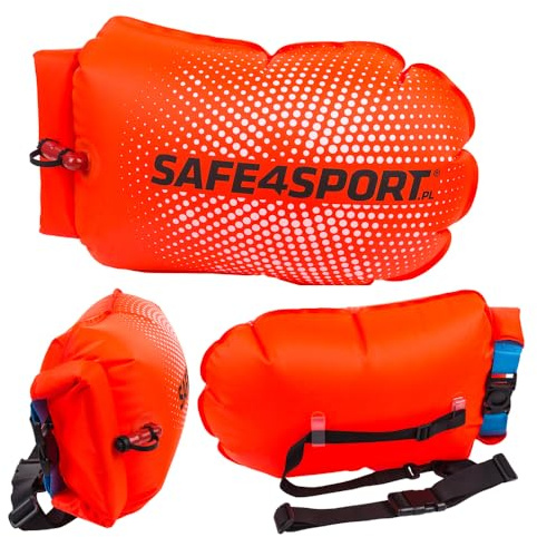 SAFE4SPORT PerfectSwimmer+ - bouée Gonflable pour la Natation - bouée de sécurité avec Une Poche pour Les Choses