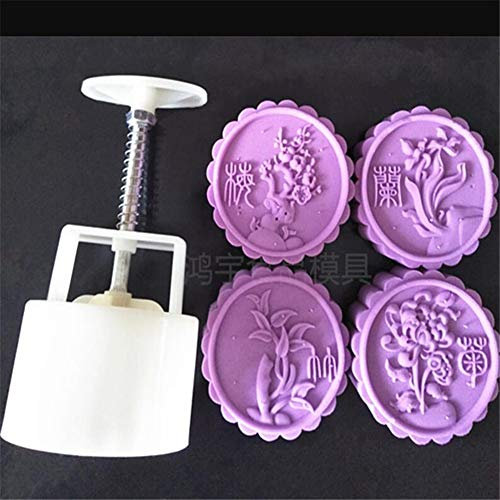Molde de plástico para pasteles, molde de presión de mano + 100 g de modo de flor, sellos para tartas, kit de molde redondo para galletas, molde para tarta de luna, herramientas de reposterí