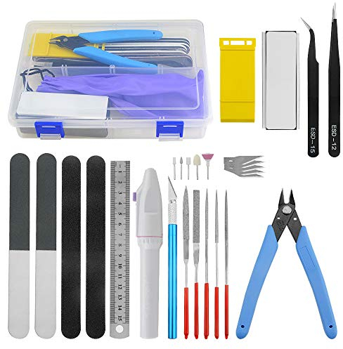 BGTXINGI Lot de 27 outils de modélisme Gundam avec boîte en plastique pour assemblage, réparation et réparation de modélisme