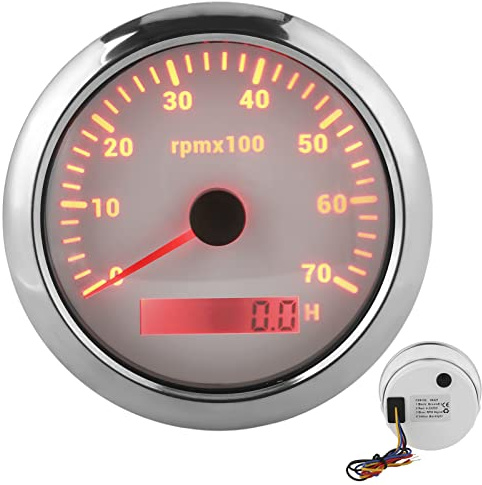 Akozon Analog Varvräknare 85 Mm Marin Varvräknare 0-7000rpm Justerbar 7 Färger Bakgrundsbelysning för Fordons- och Båtmotorer 9-32v DC (Vit)