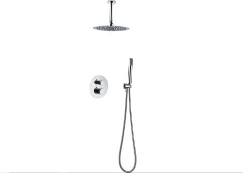 MICE GTQ038 Thermostat-Einbau-Duschset für die Decke, Thermostat, Einbau-Dusche, 2-Wege, Serie Line Top, Chrom