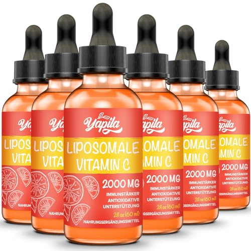 Yapila Vitamine C Liposomale 2000 mg Liquide Supplément(6 Bouteilles), Absorption Maximale, Vitamin C Végétalienne Hautement Efficace, Acide Ascorbique, Non-GMO, Sans Gluten, Sans Soja