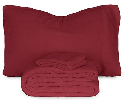Morbidissimi Set Lenzuola Completo Letto in Pile Coral Tinta Unita, Termico, Morbido, Caldo per Letto Una Piazza e Mezza Bordeaux