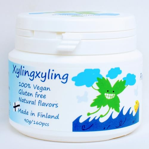 Xylingxyling - Pastille finlandaise au xylitol - 100% végétalienne, sans sucre, sans gluten, arômes naturels, soins dentaires et haleine fraîche, 4 paquets x 90 g/160 pièces (menthe poivrée)