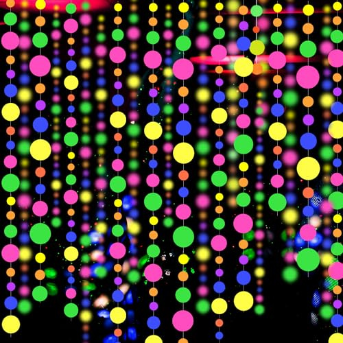 120feet UV Round Dot Paper Neon Garland Neon Streamers Decorations UV Reactive Black Light Party Favors Glow in The Dark Party Supplies for Wedding Birthday Garlands