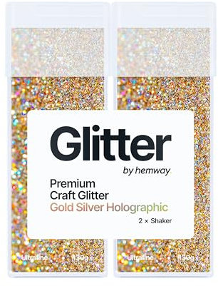Hemway Craft Glitter Shaker Gold Silver Holographic 130g x2 Pack Ultrafine | for Resin & Epoxy Crafts, Christmas Art Supplies, Nail, Body, Face, Eye, Festival, Crafting, Slime, Sparkle