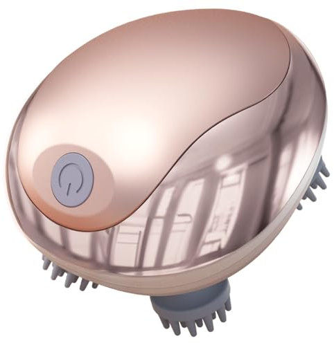 cotsoco Kopfmassagegerät elektrisch - IPX7 wasserdicht mit 4 Massageköpfen & 3 Massagemodi, tragbar für entspannende Kopfhautmassage und Tiefenreinigung (Roségold)